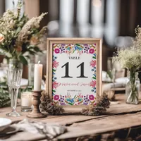 Mexican Colorful Floral Botanical Modern Wedding Table Number