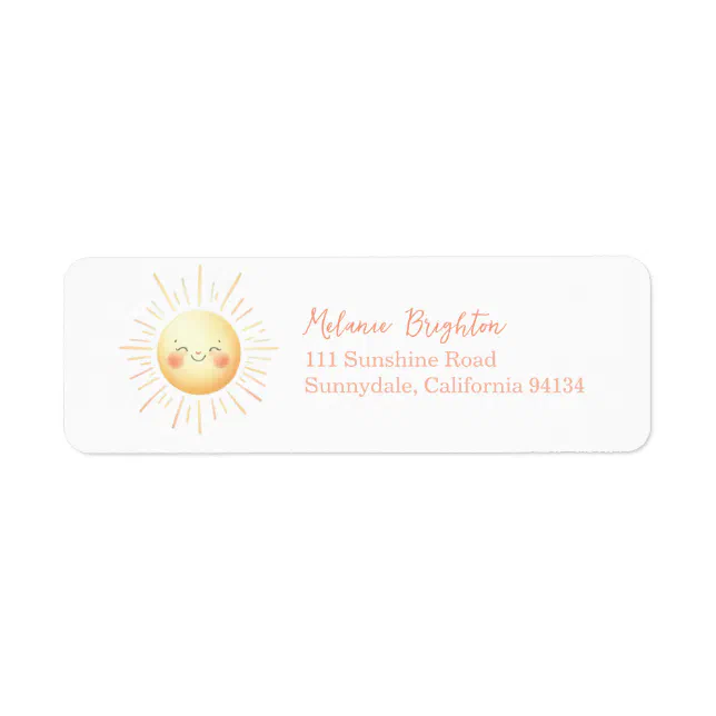 Cute Kids Smiling Watercolor Sun Return Address Label