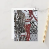Snowy garden scene postcard