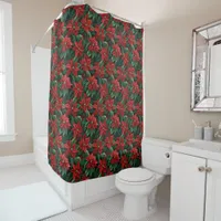 Pretty Red and Green Poinsettias Digital Art Shower Curtain