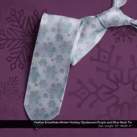 Festive Snowflake Winter Holiday Opalescent Purple Neck Tie