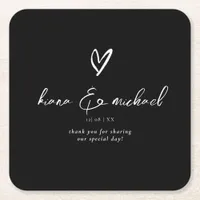 Love Calligraphy Thank You Heart Wht B&W ID940 Square Paper Coaster