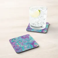 Purple, Blue, Gold and Teal swirls  Beverage Coaster