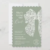 Sage Script Bow She's Tying the Knot Bridal Shower Invitation