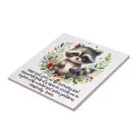 Raccoon Woodland Kids Christian Prayer on White | Ceramic Tile