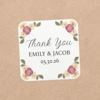 Elegant Wildflower Garden Boho Wedding Thank You Square Sticker