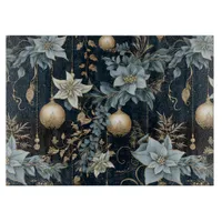 Blue and Gold Christmas Ornaments Poinsettias Cutting Board