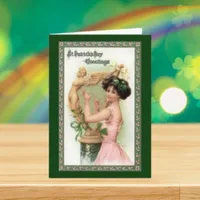 Vintage St. Patrick's Day Lady and Harp Card