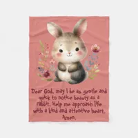 Rabbit Woodland Kids Christian Prayer on Pink | Fleece Blanket