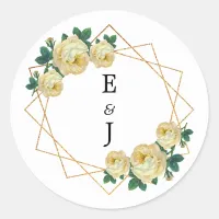 Elegant Gold Glitter Geometric Yellow Floral Wed Classic Round Sticker