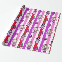 Purple and Pink Fairies, Flowers and Butterflies Wrapping Paper