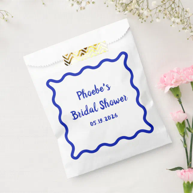 Bold Wavy Blue Border Cute Custom Bridal Shower Favor Bag