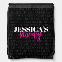 Girly Black Hot Pink Your Name Laundry Drawstring Bag