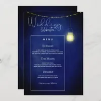 Elegant Midnight Blue Mason Jar Wedding Menu Card