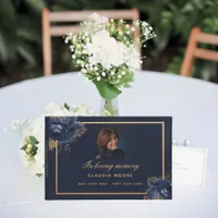 Memorial funeral loving memory blue floral photo guest book