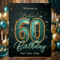 Elegant Teal Gold Sparkly 60th Birthday Welcome Foam Board