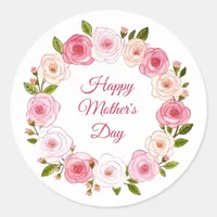 Pretty Pastel Watercolor Rose Wreath Classic Round Sticker
