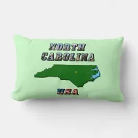 North Carolina Map Outline, Photo & US Flag Text  Lumbar Pillow