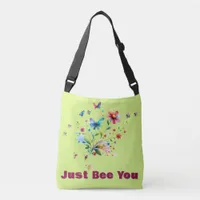 Simple Floral Watercolor Monogram Bee on green  Crossbody Bag