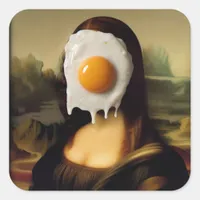 Funny Mona With Egg on Her Face Square Sticker