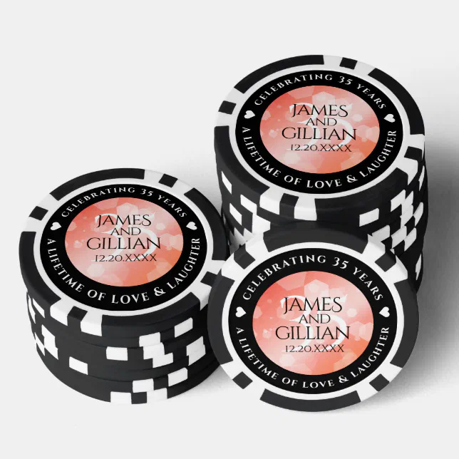 Elegant 35th Coral Wedding Anniversary Celebration Poker Chips