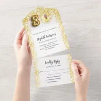 80th birthday white gold photo party RSVP All In One Invitation