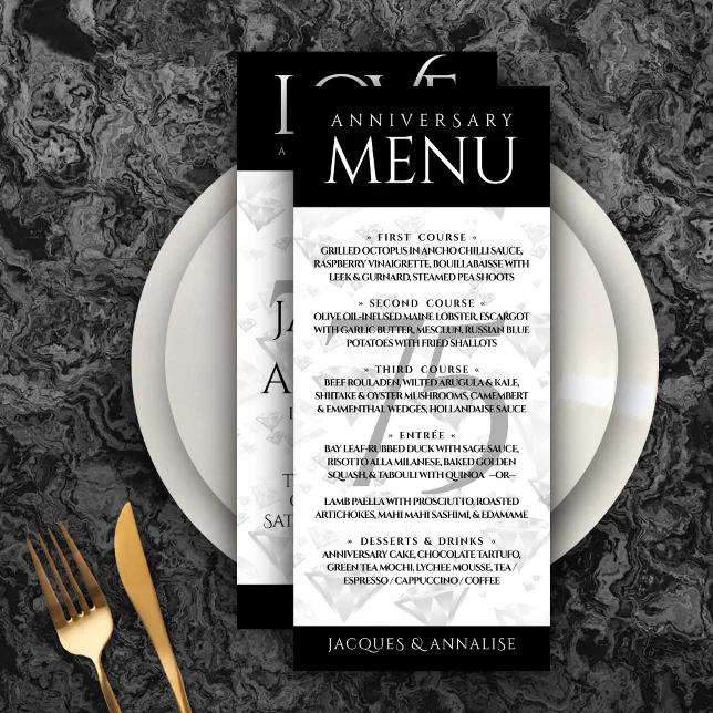 Elegant 75th Diamond Wedding Anniversary Menu