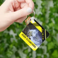 Your Own Photos and Text Yellow and Black Modern  Keychain