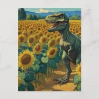 T-Rex Dino in the Sunflower Field Van Gogh Postcard
