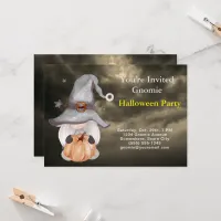 Gnome Witch Pumpkin Cloudy Sky Halloween Party Invitation