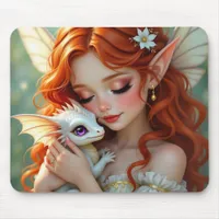 Pretty Red Haired Fairy with Dragon  Mouse Pad