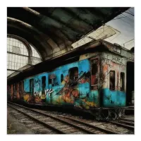 Abandoned Train with Graffiti Urban Street Art Poster