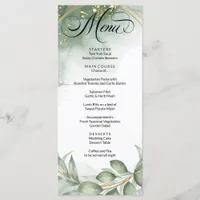 Modern Green Gold Frame Foliage Wedding Menu