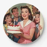 Funny Retro Friends Celebrating a Birthday Paper Plates