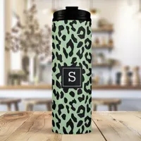 Mint Leopard Animal Print Pattern Monogrammed Thermal Tumbler