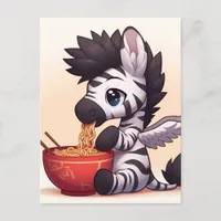 Adorable Zebra Angel Eating Ramen Postcard