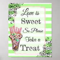 Wedding Sign for Candy Buffet Pink and Gree Poster