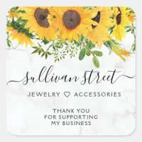 Marble Sunflower Small Business Thank You Square Sticker