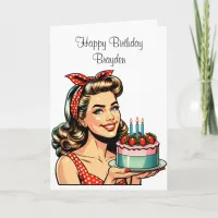 Cute Flirty Pinup Girl Birthday for Him Card