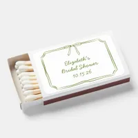 Elegant Olive Green Hand Drawn Bow Bridal Shower Matchboxes