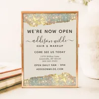 Holographic Glam Glitter Salon Business Opening Poster