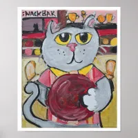 Bowling Cat Folk Art Fun Sport Painting  Poster