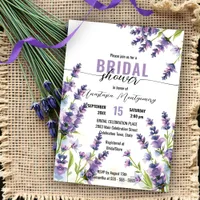 Watercolor Purple Lavender Flowers Bridal Shower Invitation