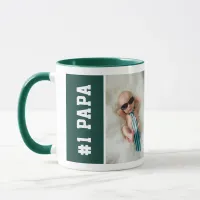 Number One Papa Green Custom 4 Photo Collage Mug