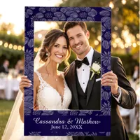 3D Dark Blue Daisies Personalized Wedding Photo Op Selfie Frame