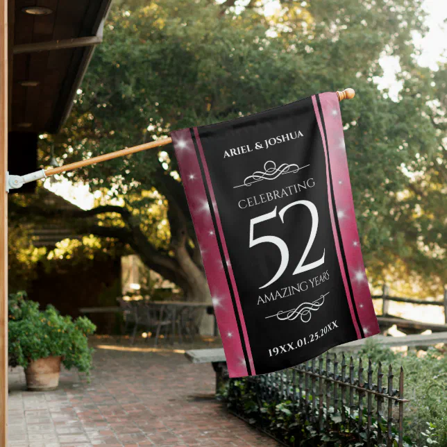 Elegant 52nd Star Ruby Wedding Anniversary House Flag