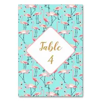 Tropical Beach Wedding Flamingo Blue and Pink Table Number