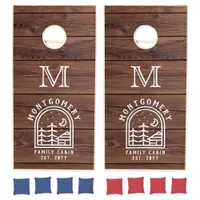Rustic Cabin Family Monogram Dark Wood Cornhole Set