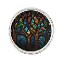 Tree of Life Mosaic Coloured leaves Stained Glass  Lapel Pin