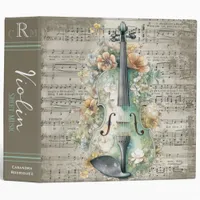 Elegant Personalized Monogram Violin Sheet Music 3 Ring Binder